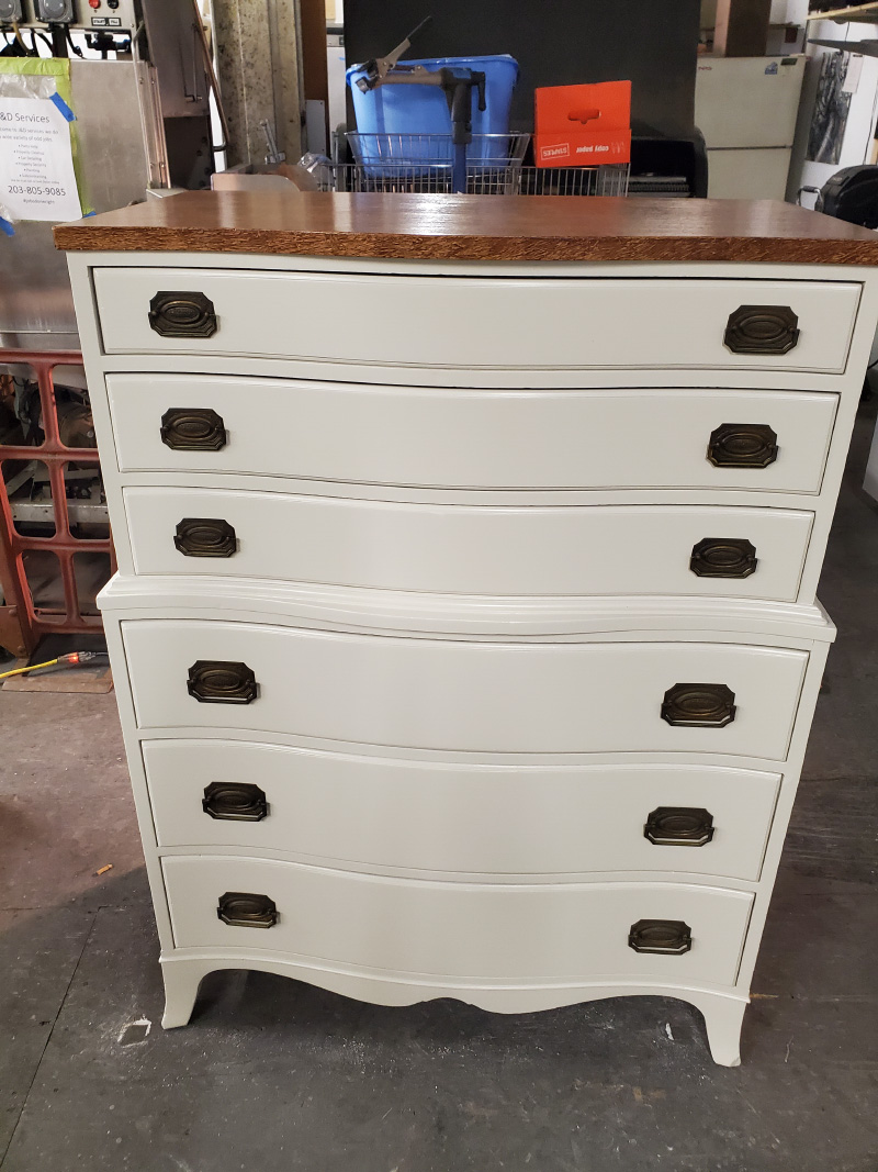 Painted tall cabinet with refinished wood top.